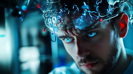 Wall Mural - a cyberneticist developing advanced brain machine interfaces for controlling smart devices, laborato