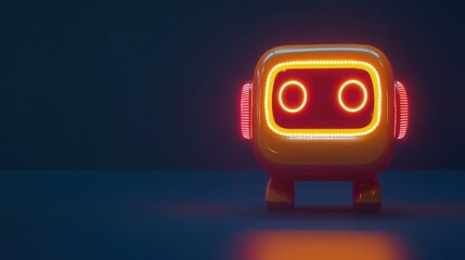 Innovative robot with glowing red light signifying communication in a 3d chatbot face design and appearance