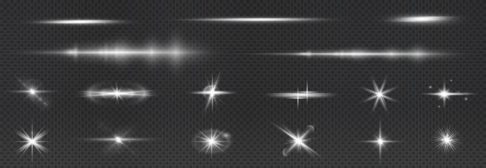 Poster - Dynamic glowing light effect featuring sparkle, flare, and flash elements. Ideal for festive, cosmic, or digital themes with lens flares, starlight, and radiant energy bursts
