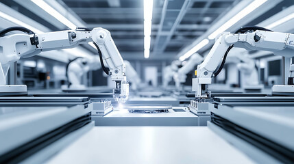Wall Mural - a futuristic 3d printing lab where robotic arms are printing complex components for the automotive i