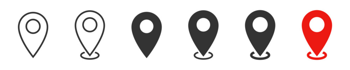 Poster - location map pointer icon, place pin marker sign - red gps map pointers in flat style, destination symbols. location pin line icon, Navigation sign