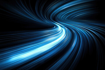 Poster - Abstract swirling blue light streaks on transparent background, representing speed, energy, and motion.
