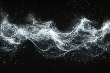 Poster - Abstract wave of light particles floating in the dark, cosmic dust and stardust.