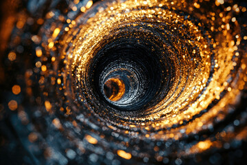 Poster - A mesmerizing vortex of glittering gold and dark swirling energy, leading into a mysterious abyss.