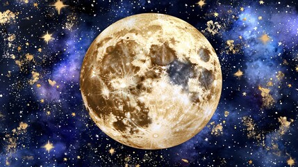 Wall Mural - Moon with detailed surface, surrounded by stars and cosmic dust in space