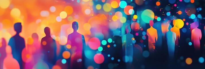 Aufkleber - Colorful figures emerge on a vibrant digital grid illustrating unique customer insights and the future of personalized marketing strategies