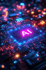 Wall Mural - a glowing ai logo on a futuristic circuit board background