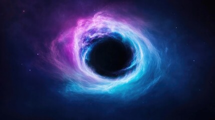 a swirling black hole vortex with vibrant purple and blue cosmic gases, deep space phenomenon, and m
