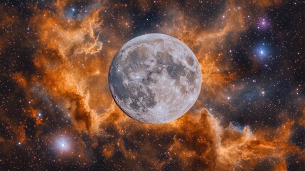 Wall Mural - Ethereal moonscape with vibrant nebula clouds and distant stars creating a celestial spectacle astronomy exploration cosmic beauty