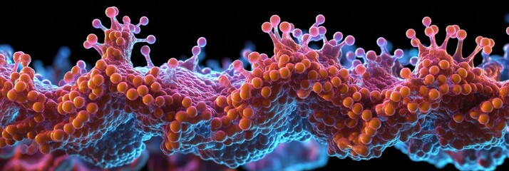 Leinwandbilder - Stunning 3D visualization of AAV virus particle showcasing intricate protein lattice and bioluminescent glow in ultra-high-definition rendering