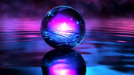 Wall Mural - Luminous sphere floats on vibrant, reflective surface