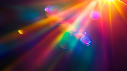 Wall Mural - vibrant rainbow prism refraction overlay with holographic crystal reflections, dynamic lens flare sh
