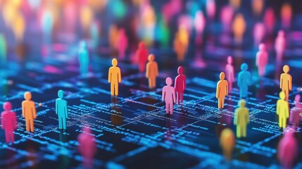 Aufkleber - Colorful digital figures on grid represent unique customer insights and personalized marketing strategy in a modern digital landscape