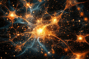 Poster - Abstract representation of a neural network, resembling a cosmos with interconnected nodes and glowing energy.