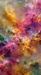 vibrant nebula with pink purple gold and yellow hues