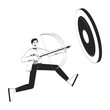 © IMGvisualsCharacters - Businessman targeting goal with bow and arrow doodle line illustration concept. Accuracy achievement. Corporate archer marketing aim 2D outline character isolated. Hand drawn ink metaphor monochrome
