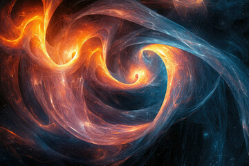 Poster - Abstract swirling fiery and icy nebula in space, cosmic art.