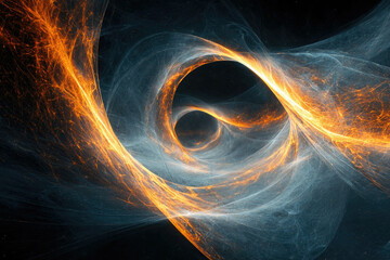 Leinwandbilder - Abstract swirling nebula, fiery orange and icy blue energy streams collide in cosmic dance.