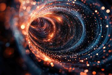 Fototapete - A swirling vortex of shimmering lights and cosmic dust creates a mesmerizing tunnel through space.