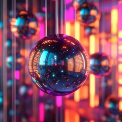 Aufkleber - Chromatic Reflections: A Dazzling Display of Light and Shadow in a Mirrored Orb Landscape