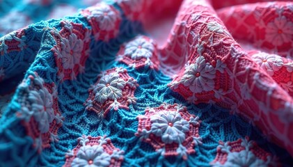 Geometric pattern lace fabric, close-up view showing intricate weave , white, black, texture