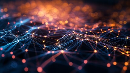 Abstract network with glowing dots and lines connecting them in a complex arrangement of technology