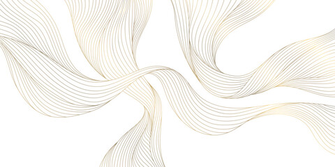 Aufkleber - Vector gold on white line wave abstract pattern, elegant luxury design background, flow curve dynamic banner