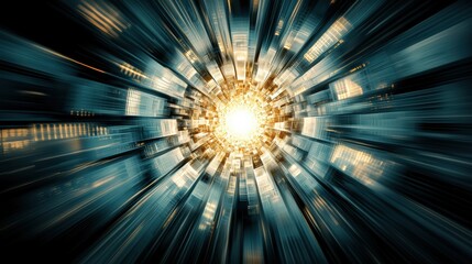 Poster - A dynamic burst of light radiates from the center, creating a mesmerizing abstraction of speed and energy in a digital realm.
