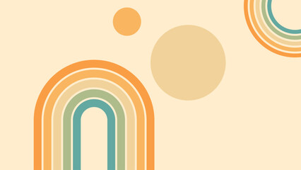 Wall Mural - abstract background of rainbow and sun groovy wavy line design in 1970s hippie retro style. vector p