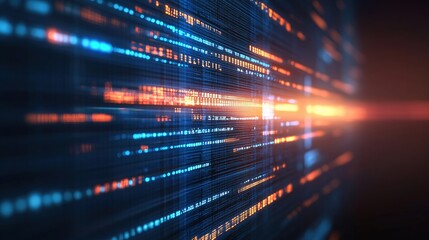Abstract coding concept with glowing lines and symbols, symbolizing innovation and digital transformation.