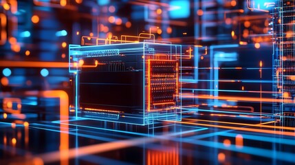 Fototapete - Futuristic Digital Circuit Board Display Featuring Abstract Colorful Neon Lights and Technology Vibes : Generative AI