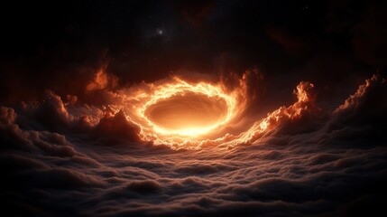 Wall Mural - Fiery celestial ring in dark clouds