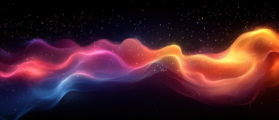 Wall Mural - abstract cosmic energy wave with glowing particles in dark space concept of futuristic technology, s