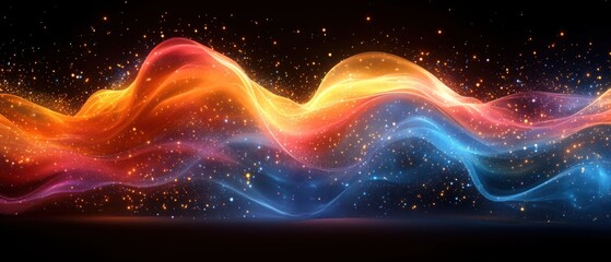Wall Mural - abstract glowing energy wave background with sparkling particles in red, orange, yellow, and blue co