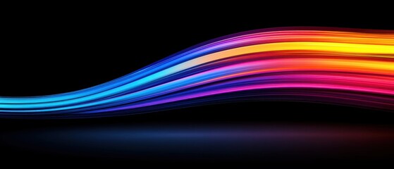 Wall Mural - abstract colorful light trails on black background, vibrant energy flow with smooth wave motion and 