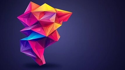 Poster - A vibrant abstract geometric shape showcasing a blend of colorful triangular facets against a dark backdrop.