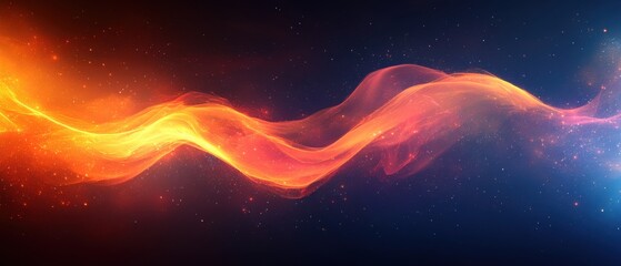 Wall Mural - abstract fiery energy wave with glowing particles on dark blue background concept of cosmic power, p