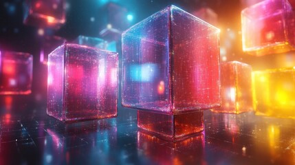 Wall Mural - abstract glowing cubes