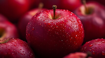 Poster - Fresh red apples glistening with water bubbles creating an inviting and colorful display for healthy eating : Generative AI