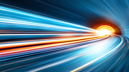 Fototapete - Dynamic light trails creating a sense of speed and motion, depicting modern technology's rapid advancement.