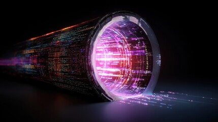 Poster - Futuristic digital tunnel emitting vibrant light streams, symbolizing data transfer and advanced communication.
