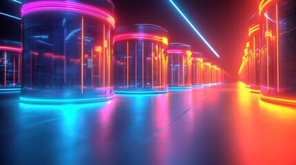 Aufkleber - Futuristic glowing tubes create a vibrant atmosphere, showcasing a blend of neon colors and advanced design concepts.
