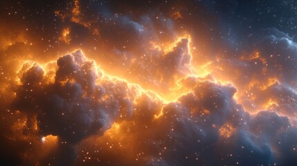 Wall Mural - Fiery clouds in deep space