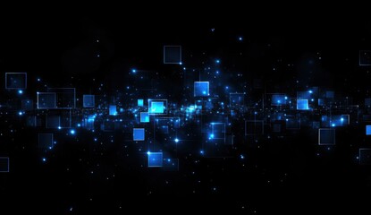 Abstract digital background with glowing blue squares and the planet Earth, representing global connectivity and technology, perfect for web designs.