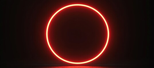 Wall Mural - neon red circle, geometric light shape. glowing ellipse shape against black background