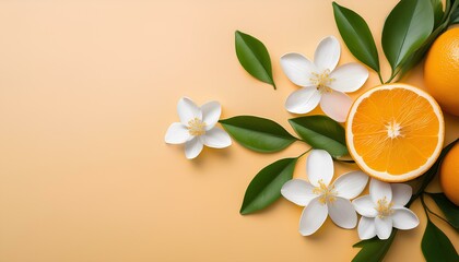 Leinwandbilder - white flowers and orange on pastel background