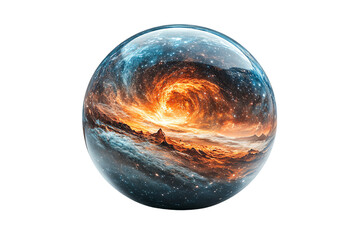 Aufkleber - A stunning spherical representation of a cosmic scene featuring vibrant colors and swirling galaxies.