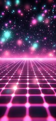 Poster - Vibrant cosmic scene featuring dreamy colors and a shimmering grid pattern across the galaxy : Generative AI