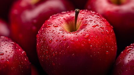 Poster - Fresh and Juicy Red Apples with Water Droplets Perfect for Healthy Eating and Recipes : Generative AI