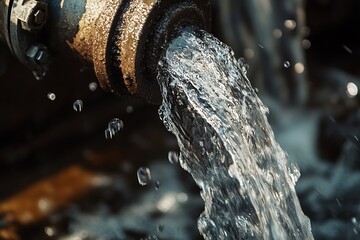 Leinwandbilder - Close-up view of water cascading from a pipe creating a mesmerizing fountain in motion : Generative AI